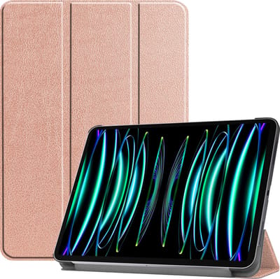 Hoesje Geschikt voor Apple iPad Pro (2022) - 11 inch - 4e generatie - Dun & Stevig - Trifold Bookcase - Hard Cover - Hardcover Book Case - Tablet Hoes - Rosé goud