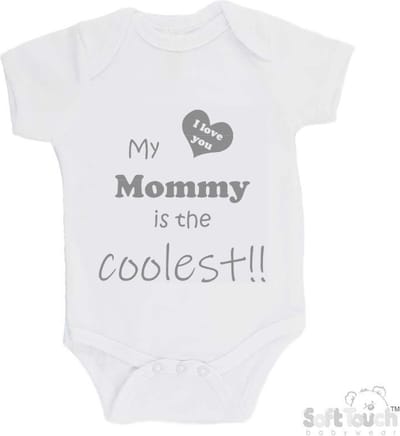 100% katoenen Romper "My mommy is the coolest!! / I love you" Moeder Moederdag Mama Unisex Katoen Wit/grijs Maat 62/68