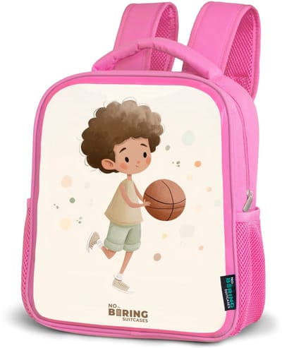 NoBoringSuitcases.com® - Rugzak roze - Schooltas meisjes - Jongen met een basketbal in beige kleuren - Kinder rugtas meisje - Boekentas kind - Kinderrugzak voor school - Schoolrugzak