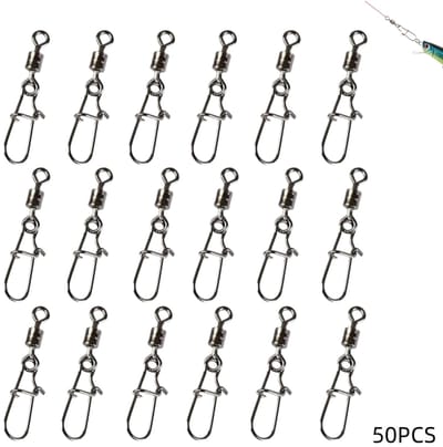 50 stuks - Vissen Wartel met Snap - Roestvrijstalen Kogellager Wartels - viswartels met kliksluiting - voor onderlijn en kunstaas - zoet- en zoutwater - 3.6cm - zilver