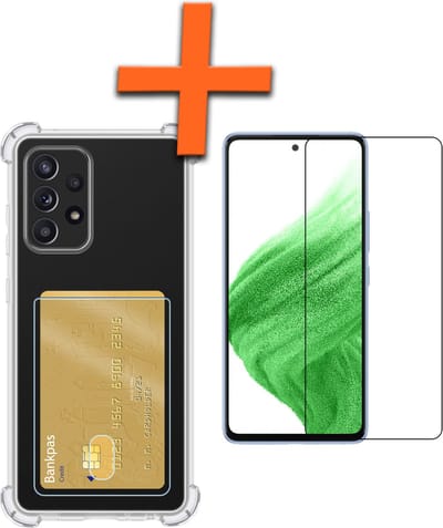 Hoes - Geschikt voor Samsung Galaxy A53 - Met Screenprotector - En Pashouder - En Kaarthouder - Telefoon Hoesje Shockproof - Siliconen Case - Back Cover - Shock Proof - Pasjes Houder - Transparant