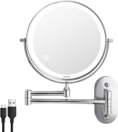 Make-up Spiegel - Spiegel met Led-Verlichting en Dubbelzijdig 360° Draaibaar voor Badkamer Spa en Hotel