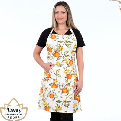 Pedra Keukenschort 60x80 cm Oranjevruchten Kookschort met zakken Oranjeboven Horeca kleding bedieningsschort dames Restaurant Schort voor vrouwen