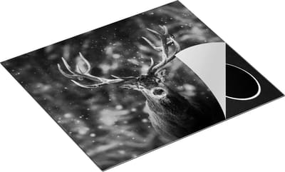 Chefcare Inductie Beschermer Hertenkop - Hert in de Sneeuw - Zwart Wit - 60x50 cm - Afdekplaat Inductie - Kookplaat Beschermer - Inductie Mat