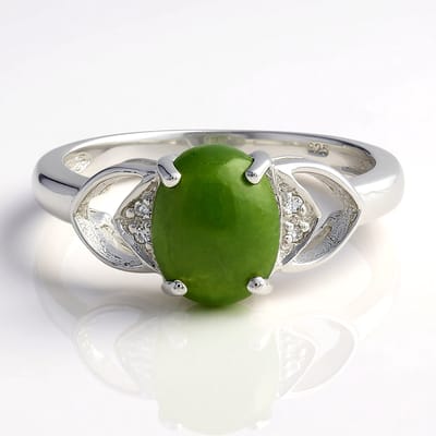 Cavill - 925 Sterling Zilveren Ring met Keizerlijk Chrysopraas 0 89 ct en Witte Topaas 0 015 ct - Ovaal Cabochon - Elegant Design - Maat 17