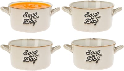 Excellent Houseware Soepkommen/serveer schaaltjes - 4x - porselein - 500ml - beige - met oor