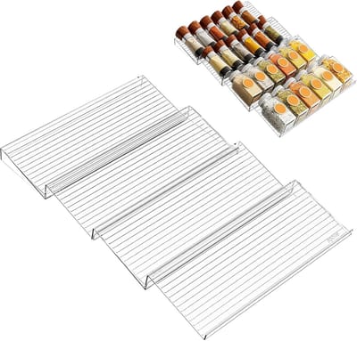 Thijox - Kruidenrek Lade Uittrekbaar 27-58 cm - Transparant Acryl Kruidenlade Organizer voor Keuken, Kast, Werkblad - 4 Stuks - Ruimtebesparend en Sti