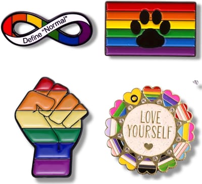 Regenboog Pride Pins – Set van 4 | Inclusief Infinity “Define Normal”, Paw Pride, Rainbow Fist & Love Yourself Badge