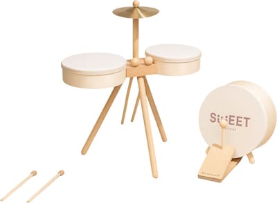 Montessori Drumstel voor Peuters – Houten Muziekinstrumenten Set met Trommel, Cymbaal & Drumstokjes – Educatief & Creatief Speelgoed vanaf 2 Jaar – Muziektafel voor Kinderen – Cadeau voor Sinterklaas, Kerst of Verjaardag – Stimuleert Muzikaliteit