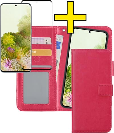 Hoesje - 2 in 1 - Geschikt voor Samsung Galaxy S20 - Met Screenprotector - En Uitneembare Hard Cover - Bookcase - Wallet Case - Met Pasjeshouder - Book Case - Uitneembaar - Pashouder - Kunstleer - Telefoonhoesjes - Donkerroze