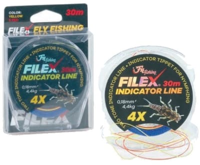 Filex Fly Fishing Indicator Line 5X - 0.16mm/3,8kg- voor Vliegvissen met Nymf - 30m - Geel/Rood - Vliegvis Vislijn Leader - Nymf Onderlijn