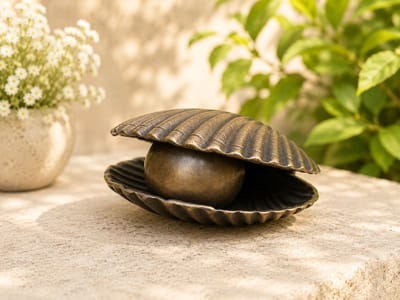 URN / SCHELP MET PAREL / MINI URN / GRAFDECORATIE/ GEDENK / BRONS