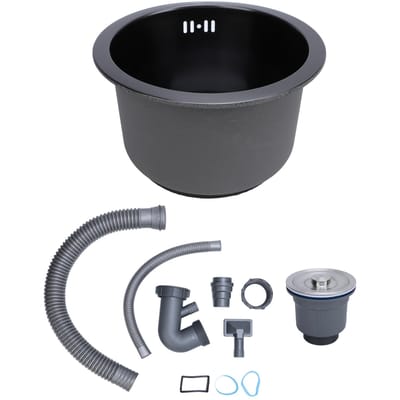 Keukenspoelbak Onderbouw 304 RVS Enkele Kom Mini Ronde Spoelbak met Zeef 28cm Buitenmaat gray