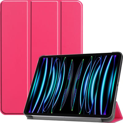 Hoes - Geschikt voor Apple iPad Pro (2022) - 11 inch - 4e generatie - Dun & Stevig - Trifold Bookcase - Hard Cover - Hardcover Book Case - Tablet Hoesje - Donkerroze
