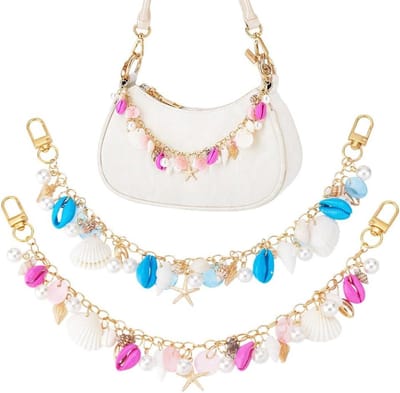 Tas Kettingen met Parel en Zeester Charms, Goud Decoratief, 12 inch, Portemonnee Charm Chains Extender voor Handtassen - Tote Schoudertassen - Crossbody Portefeuilles