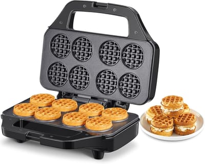 Compacte Wafelmaker voor Mini Wafels van 8 x 4,8 cm, Antiaanbaklaag, Ideaal voor Ontbijt en Snacks, Eenvoudig in Gebruik