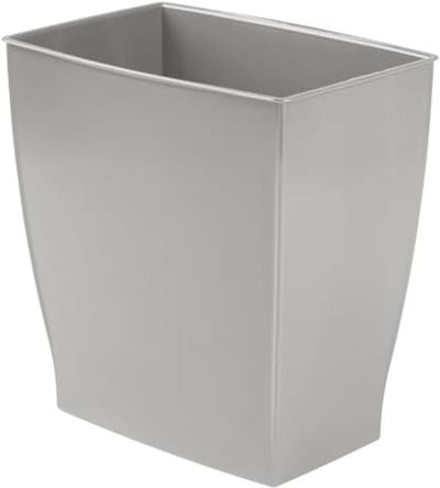 Rechthoekige Prullenbak voor Badkamer, Slaapkamer en Kantoor - 9,5 Liter, Grijs