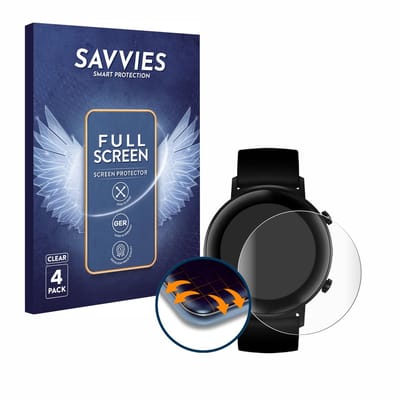 Savvies - Screenprotector voor Huawei Watch GT 2 (42 mm) - Folie Beschermfolie transparant volledig dekking 4 Stuks