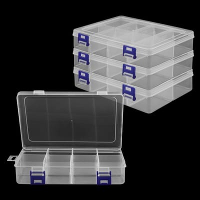 4-delige doorzichtige plastic opbergdoos met 8 vakken, ideaal voor kralen, sieraden en knutselmateriaal, 19.5x13x4.5cm