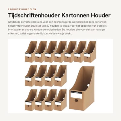 Dailygoods- Tijdschriftenhouder 20 Stuks - Kartonnen Houder - Etiketten - Duurzaam Papier - 27 x 9 x 26 cm - Bruin - Documenthouder