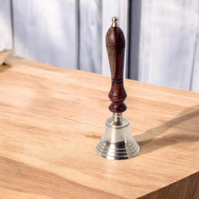 Massief messing bel - Handbel houten handvat - Service en training - Super luide toon - 225 cm hoog - Goud