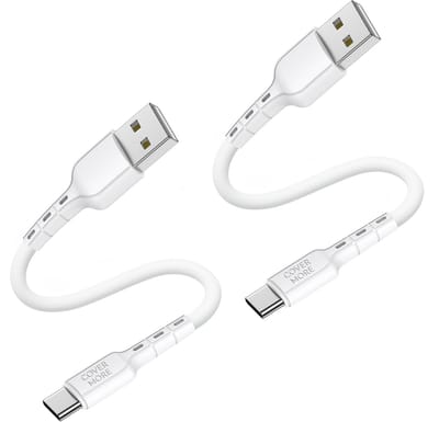 Usb C naar usb A kabel - Oplaadkabel - Laadkabel - Voor opladen smartphone, ereader, tablet, speaker, koptelefoon, powerbank met usb C stekker - Kort - 2 stuks - Wit