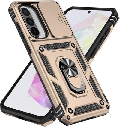 Geschikt voor Samsung Galaxy A56 5G telefoonhoesje, 360° volledige camerabescherming, harde pc schokbestendige versterkte bepantsering, robuuste schokbestendige bumper beschermhoes - goud