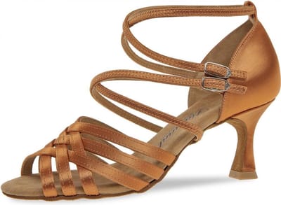Diamant Dames Latin Dansschoenen 108-087-379 – Donker beige Satijn – 6,5 cm Hak – Maat 36,5
