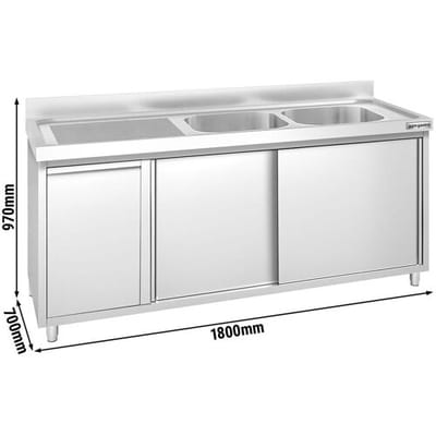 GGM Gastro Spülschrank PREMIUM - 1800x700mm - mit Abfallbehälter & 2 Becken rechts