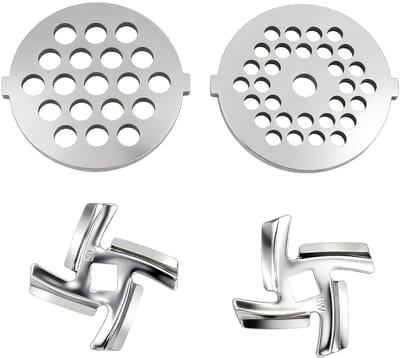 Dailygoods- Vleesmolenmes Set - 2 x Vleesmolen Bladen - 2 x Vleesmolen Messen - Roestvrij Staal - Vervangende Onderdelen - Compatibel met Maat 5 - Vleesmolenbladen
