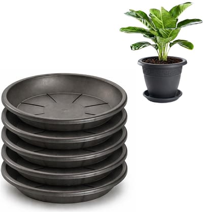 Plasticforte plantenpot onder schotel / opvang schaal - 5x - antraciet - dia 26 cm - Kunststof - voor een pot met dia 30/35 cm
