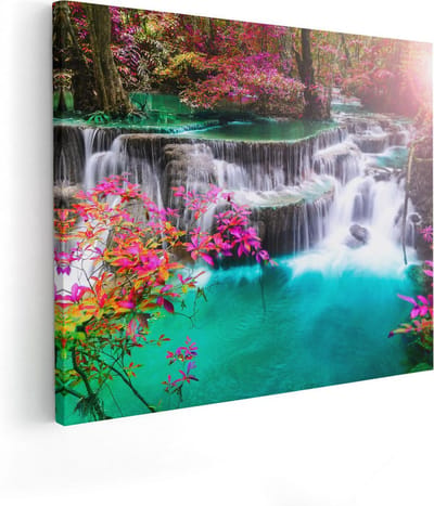 Artaza Canvas Schilderij Waterval - 50x40 cm - Wanddecoratie Landschap - Muurdecoratie Tropisch Bos - Kamer Accessoires Bloemen
