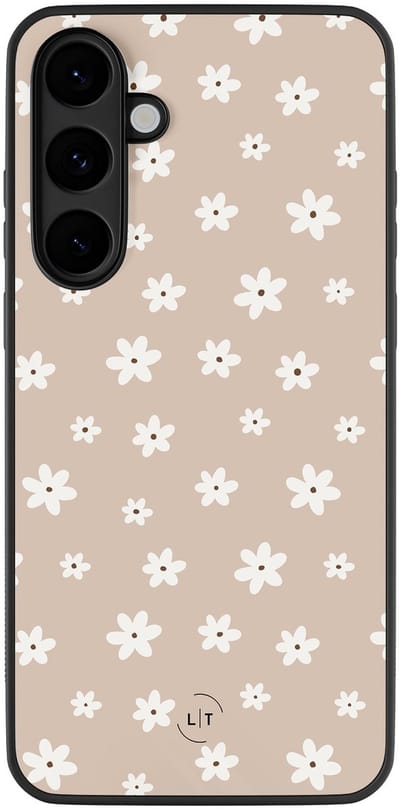 Leuke Telefoonhoesjes - Hoesje geschikt voor Samsung Galaxy S25 FE - Cute flowers - Backcover zwart - Bloemen - Beige