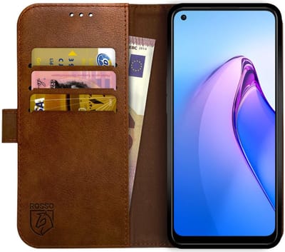 Rosso Element Book Case Wallet Hoesje Geschikt voor Oppo Reno 8 | Portemonnee | 3 Pasjes | Magneetsluiting | Stand Functie | Bruin