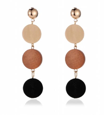 Clip oorbellen -lang -hout -bruin -beige-geen gaatje- Charme Bijoux