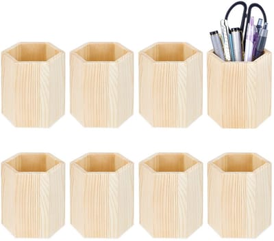 Dailygoods - BENECREAT 8 stks Houten Potlood Houder, Zeshoekige Houten Pen Houder Desktop Organizer Opslag voor Bureau Multifunctioneel Gebruik Thuis School Kantoorbenodigdheden, 9.1x10cm