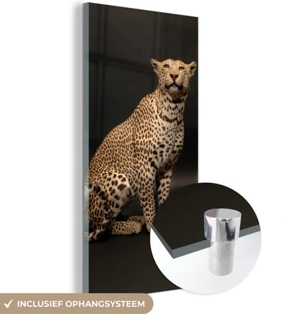 MuchoWow® Glasschilderij 20x40 cm - Schilderij acrylglas - Luipaard - Dieren - Vlek - Foto op glas - Schilderijen
