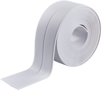 2 rollen waterdichte zelfklevende afdichtingsstrip, PVC-plakband voor wandafdichting, douche, toilet, keuken, badkamer (wit) - Stuur een schraper