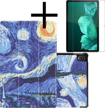 Hoes - Geschikt voor Lenovo Tab P11 Plus - Met Screenprotector - Trifold Bookcase - Hard Cover - Hardcover Book Case - Tablet Hoesje - Sterrenhemel