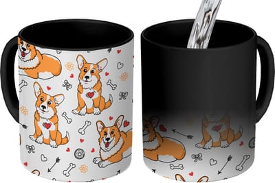 Magische Mok - Foto op Warmte Mokken - Koffiemok - Hond - Corgi - Patronen - Magic Mok - Beker - 350 ML - Theemok