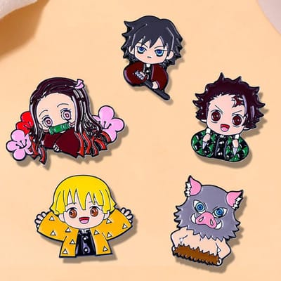 5 Pièces/set Broches Cosplay Anime Demon Slayer Broches Personnages Adorables Badges pour Vêtements Sac à Dos revers Accessoires Bijoux Cadeaux gray