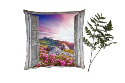 Sierkussens - Kussentjes Woonkamer - 40x40 cm - Bergen - Landschap - Doorkijk - Bloemen