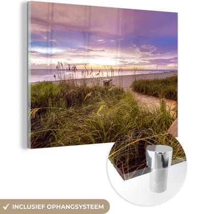 MuchoWow® Glasschilderij 160x120 cm - Schilderij acrylglas - Strand - Kleuren - Amerika - Foto op glas - Muurdecoratie woonkamer - Wanddecoratie slaapkamer - Schilderijen