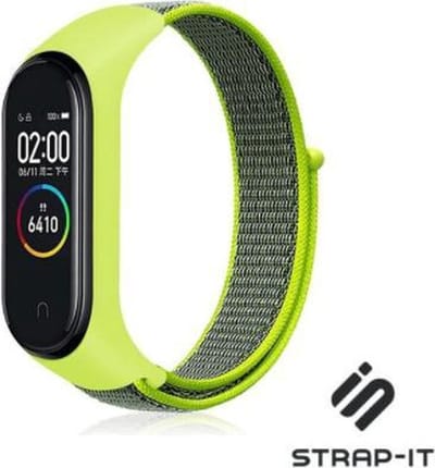 Nylon Smartwatch bandje - Geschikt voor Xiaomi Mi band 3 / 4 nylon bandje - geel-groen - Strap-it Horlogeband / Polsband / Armband