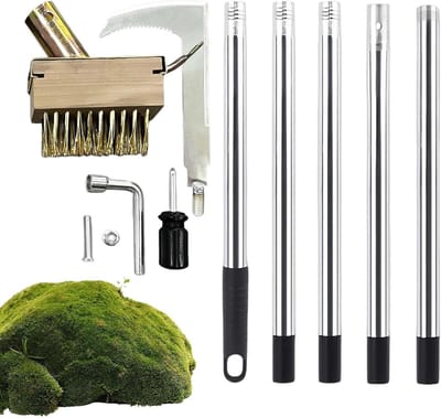 Onkruidsteker Set - Voegenreiniger Borstel - Terrassen Reinigen - Verstelbare Handgreep - 160 cm - Zilver