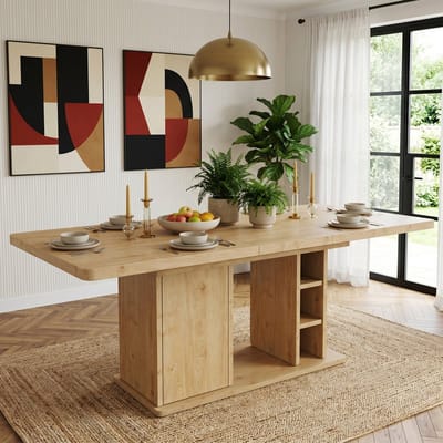 PHOEBE CAT Eettafel - Uitschuifbaar 140-180 cm - Geschikt voor 6–8 personen - Opbergruimte - Extra dik tafelblad - Natuurlijke