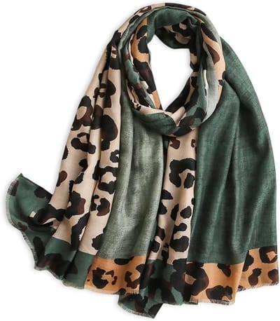 Leopard Print Sjaal voor Dames van Katoen en Linnen met Franje, Lichtgewicht en Warm, Perfect voor Elke Gelegenheid