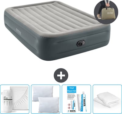 Intex Luchtbed - 2-Persoons - 152 x 203 x 46 cm - Grijs - Inclusief pomp - Hoeslaken - Kussen - Kussenbeschermer en Reparatieset
