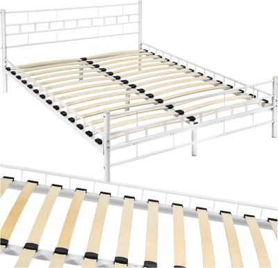 tectake® Metalen Bedframe met Lattenbodem - 140 x 200 cm - Een- of tweepersoonsbed van metaal - Twijfelaar - Bedframe voor slaapkamer en logeerkamer - Wit - Verschillende kleuren en maten