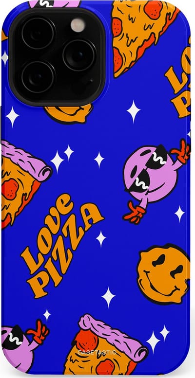 Casetastic hoesje geschikt voor Apple iPhone 13 Pro Max - MagSafe - Dubbellaagse bescherming - Funky Pizza - Fashion Case - Paars Okergeel Donkerblauw Bruin